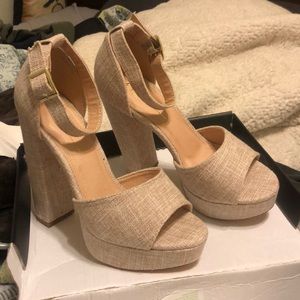 Nude (Fabric) Heels. Never worn.